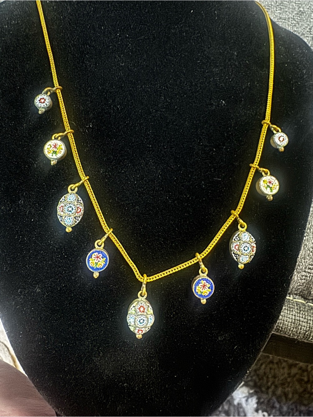 High End: Rare Antique Italian Micro Mosaic Necklace - Signed FAP Fabbrica Angel